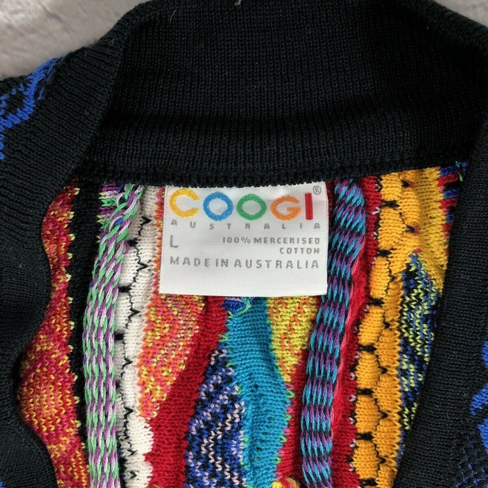 Vtg COOGI Cotton Knit 3-D Sweater Australia V-Neck - Picture 8 of 11